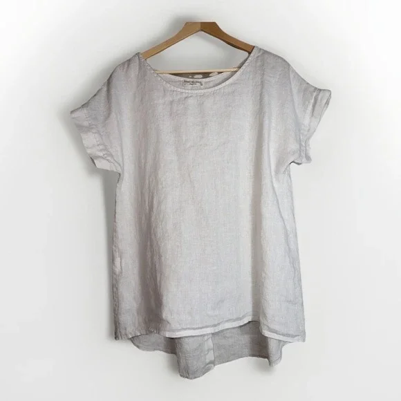Terzo Millennio Sand 100% Linen Short Sleeve Hi-Low Hem Tunic Top Size Small - Picture 1 of 5
